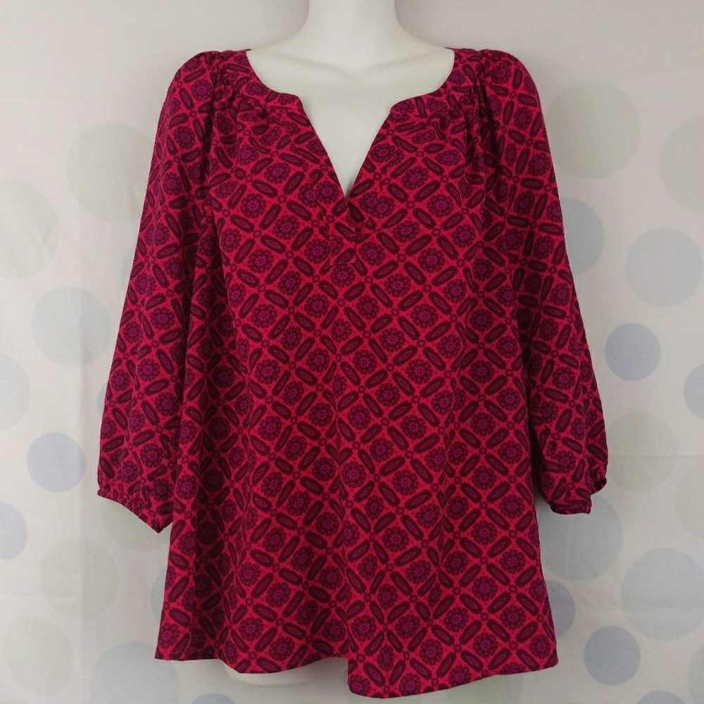 Ann Taylor Medium Pink Floral Popover Blouse Top